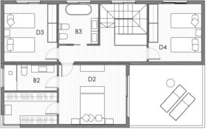 Plano planta alta casa 186 m2 en MCCM Casas