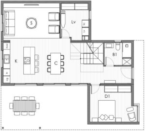Plano planta baja casa 186 m2 en MCCM Casas